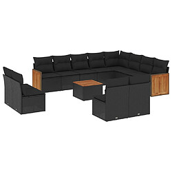 vidaXL Salon de jardin avec coussins 13 pcs noir résine tressée