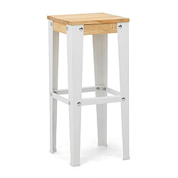 Ds Meubles Tabourets LUNDS 32x32x75 BL-NA – Lot x 2 Tabourets de bar LUNDS – style scandinave 32x32x75 Blanc-Naturel – Lot de 2