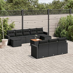 vidaXL Salon de jardin 11 pcs avec coussins noir résine tressée 