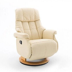 Inside 75 Fauteuil relax manuel PABLO assise confortable en cuir crème piétement bois naturel