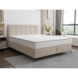 Vente-Unique Ensemble complet boxspring tête de lit capitonnée + sommier + matelas + surmatelas - 180 x 200 cm - Tissu - Beige - INAO de YSMÉE