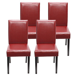 Mendler Lot de 4 chaises de séjour Littau ~ simili-cuir, rouge, pieds foncés