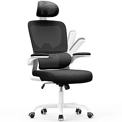 BIGZZIA Chaise de Bureau Ergonomique - Fauteuil avec accoudoir rabattable à 90° - Support Lombaire Adaptatif - Réglable en hauteur