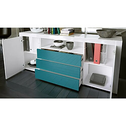 Avis Mpc Buffet Laqué Blanc Et Turquoise Avec Éclairage LED 72 X 167 X 35 Cm