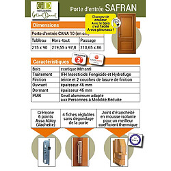 Acheter Porte D'entrée Bois Pleine, Safran, H,215xl,90 P,gauche Côtes Tableau Gd Menuiseries