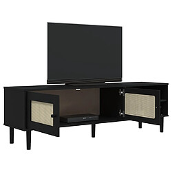 Acheter Maison Chic Meuble TV scandinave - Banc TV pour salon SENJA aspect rotin noir 158x40x49cm bois massif pin -MN34317