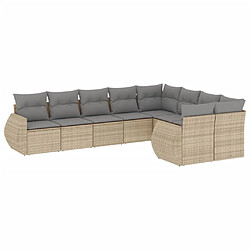 vidaXL Salon de jardin avec coussins 9 pcs beige résine tressée