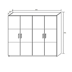 Pegane Armoire, meuble de rangement coloris Chêne cambrian/graphite - Longueur 200 x Profondeur 56 x Hauteur 206 cm