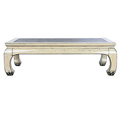 Pegane Table basse, table de salon rectangulaire en bois de rotin coloris blanc - longueur 150 x profondeur 69 x Hauteur 45 cm 