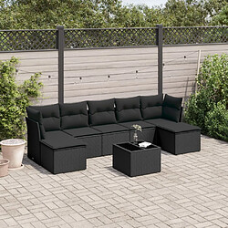 vidaXL Salon de jardin 8 pcs avec coussins noir résine tressée