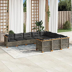 vidaXL Salon de jardin avec coussins 10 pcs gris résine tressée