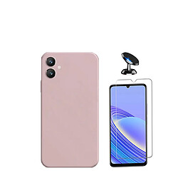 Kit de film en verre trempé de la couverture 5D + couvercle de silicone liquide + SuppOrt Magnétique Phonecare pour Samsung Galaxy A05 - rose 