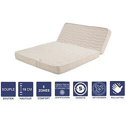 Literie Julien Matelas Souple Pour tous BZ 120x190 x 15 cm avec Latex Naturel sur Face Hiver - Découpe Assise 60 cm - 5 zones de Confort - Face été et Noyau Poli Lattex HR Dernière Génération - Très Respirant 