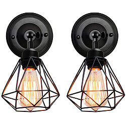 STOEX Lot de 2 Appliques Murales Industrielle Vintage Cage Diamant en Métal, Rétro Plafonnier Abat-jour Eclairage Luminaire E27 Intérieure Décoratio