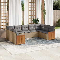 vidaXL Salon de jardin avec coussins 9 pcs beige résine tressée 