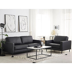 Beliani Ensemble canapé et fauteuil en cuir noir 4 places SAVALEN