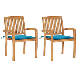 vidaXL Chaises de jardin lot de 2 et coussins bleu Bois de teck massif