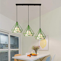 Avis Stoex Suspension Luminaire Industrielle forme Diamant 25cm Contemporain, Lustre Abat-jour en Barre 3 Lamps E27 Vert