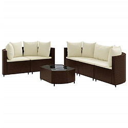 vidaXL Salon de jardin avec coussins 6 pcs marron résine tressée