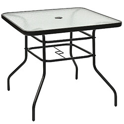 Helloshop26 Table de jardin carrée en métal avec plateau en verre 81 x 81 x 71 cm de style moderne pour terrasse balcon et cour noir 20_0009418