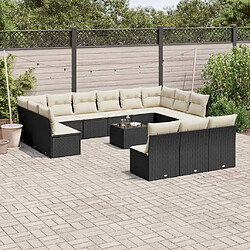 Maison Chic Salon de jardin avec coussins 14 pcs, Ensemble Tables et chaises de jardin, noir résine tressée -GKD492687