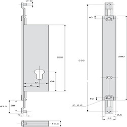 Serrure 2 points pour cylindre coffre de 41 mm pour tringle plate - STREMLER - 2253.41.TI24