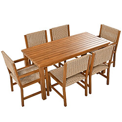 KOMHTOM Brun 7 pièces table à manger en plein air, meubles de jardin pour 6 personnes en rotin PE, table et chaises en bakélite arabe