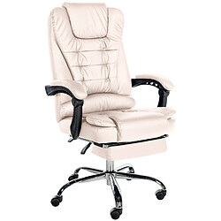 Decoshop26 Fauteuil de bureau ergonomique généreusement rembourrée avec repose-pieds en PVC crème et métal chromé 10_0002566