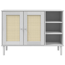 Buffet commode,console pour rangement SENJA aspect rotin blanc 112x40x80cm bois massif de pin -MN34772 pas cher