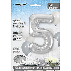 Unique Party - 53825 - Ballon Géant - Numéro 5 - 86 Cm - Argenté