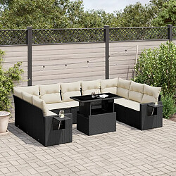 vidaXL Salon de jardin 10 pcs avec coussins noir résine tressée 