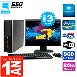 PC HP Compaq 8300 SFF Ecran 19" Core I3-2120 RAM 8Go Disque 960 Go SSD Wifi W7 · Occasion 