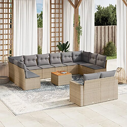 Maison Chic Salon de jardin avec coussins 13 pcs | Ensemble de Table et chaises | Mobilier d'Extérieur beige résine tressée -GKD30967