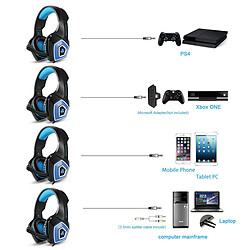 V1 Casque de jeu pour PS4, Xbox One, PC, Contrôleur, Casque avec micro pour atténuation du bruit, LED bleu pas cher