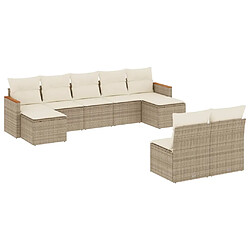 vidaXL Salon de jardin avec coussins 9 pcs beige résine tressée