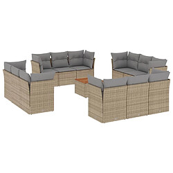 vidaXL Salon de jardin avec coussins 13 pcs beige résine tressée