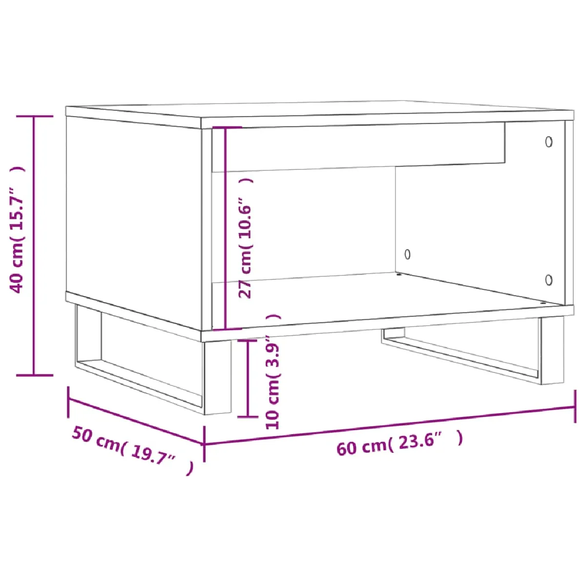 vidaXL Table basse sonoma gris 60x50x40 cm bois d'ingénierie pas cher