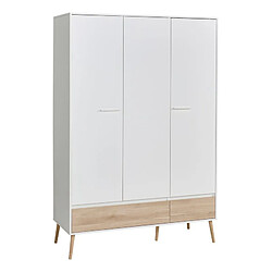 But Armoire 3 portes 2 tiroirs L.135 cm ALBORG blanc et imitation chêne