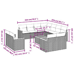 Acheter vidaXL Salon de jardin avec coussins 12 pcs gris résine tressée