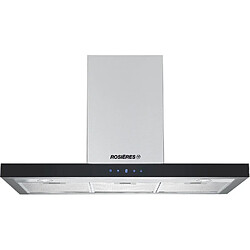 Hotte décorative murale 90cm 65db 504m3/h inox/verre noir - rhp90tx - ROSIERES 