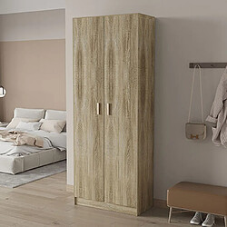 Mes Armoire 2 portes 6 étagères 72x36x194 cm décor chêne - MIKE