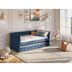 Vente-Unique Lit banquette gigogne capitonné LOUISE - 2x90x190cm - tissu bleu