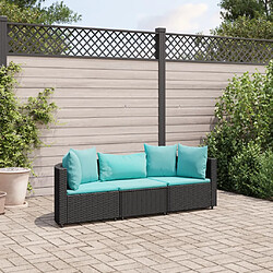 vidaXL Salon de jardin 3 pcs avec coussins noir résine tressée 