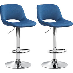 Decoshop26 Tabourets de bar chaises haute x2 avec repose-pieds en velours bleu piètement métallique chromé 10_0004073 