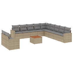 vidaXL Salon de jardin avec coussins 12 pcs beige résine tressée