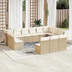 vidaXL Salon de jardin avec coussins 13 pcs beige résine tressée