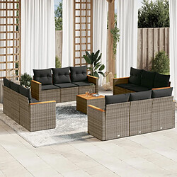 vidaXL Salon de jardin avec coussins 13 pcs gris résine tressée