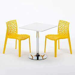 Avis Grand Soleil Table Carrèe Blanc + 2 Chaises Colorées