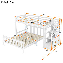 Avis Sweiko Lit superposé 90x200 cm lit enfant 140x200 cm échelle de rangement blanc