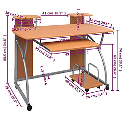 Maison Chic Bureau d'ordinateur solide,Table de travail Marron 110x52x88,5 cm Bois d’ingénierie -GKD64713 pas cher